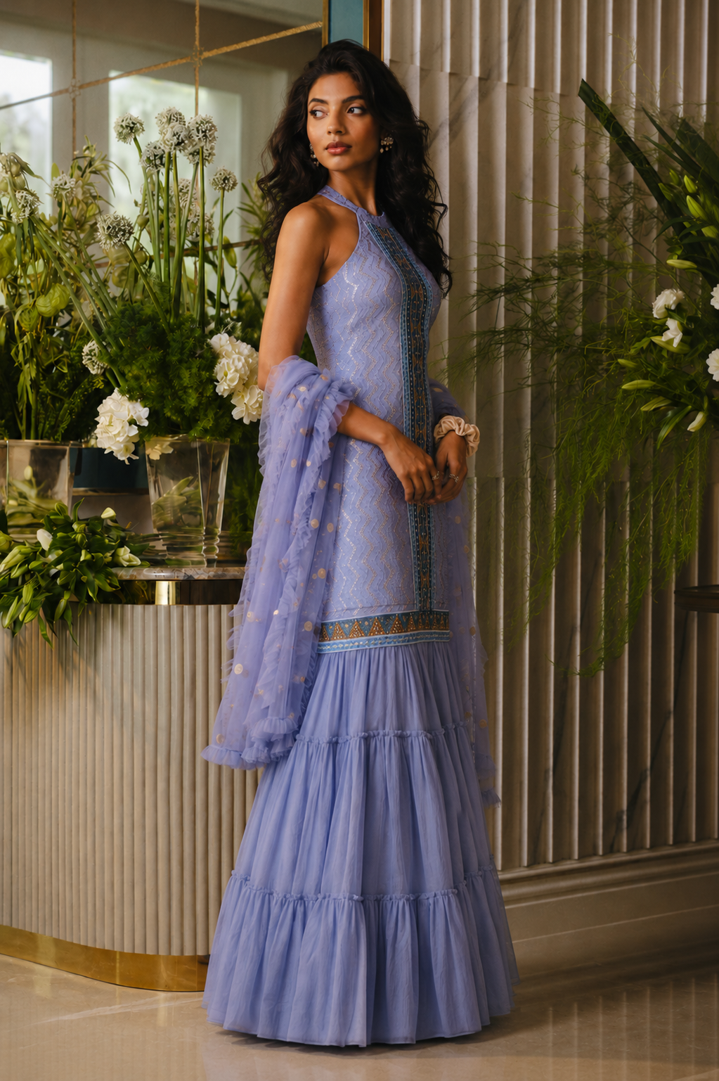 Lilac Sharara Set in Light Blue