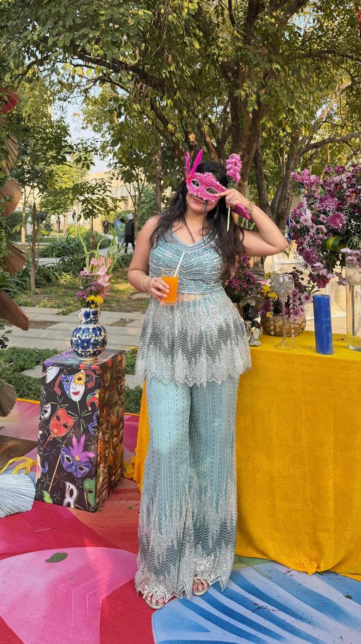 Aqua Sequins Sharara Set