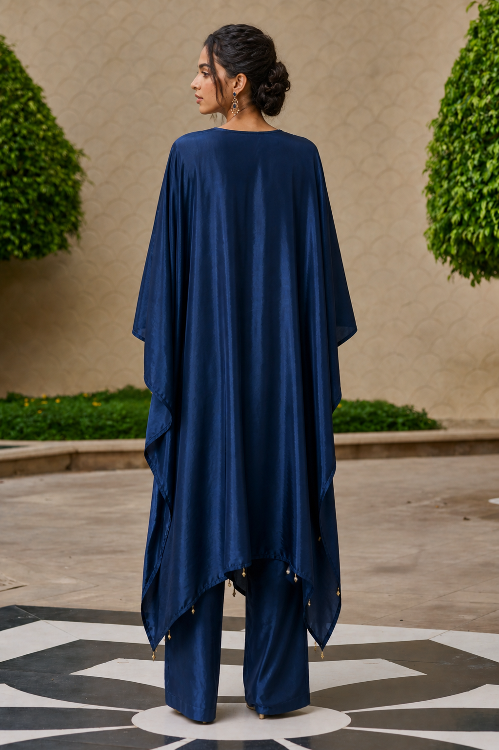Midnight Blue Embellished Kaftan Co-Ord Set for Women