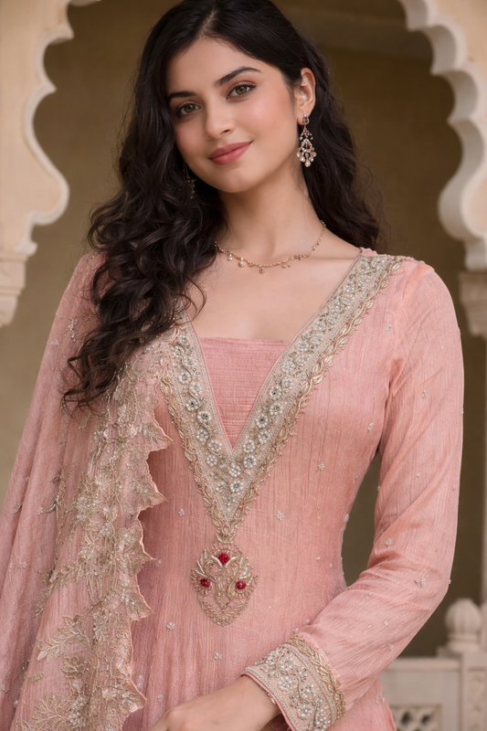 Pink Embroidered Anarkali with Dupatta