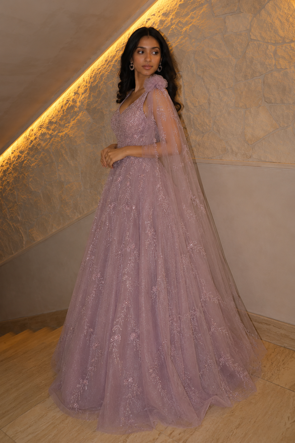 Embellished Princess Gown in Lavender