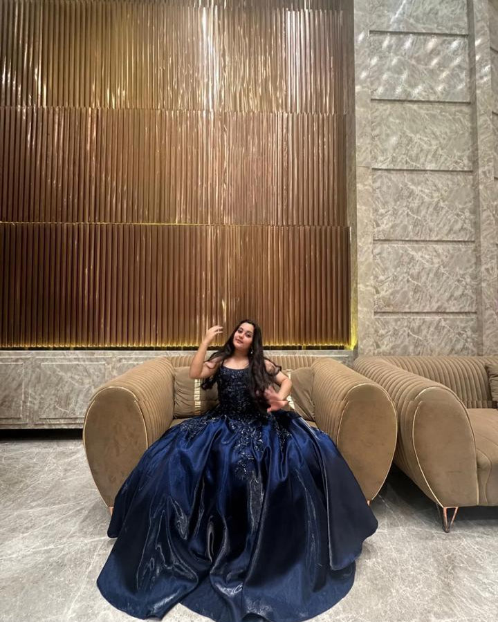 Royal Sapphire Satin Gown in Midnight Blue