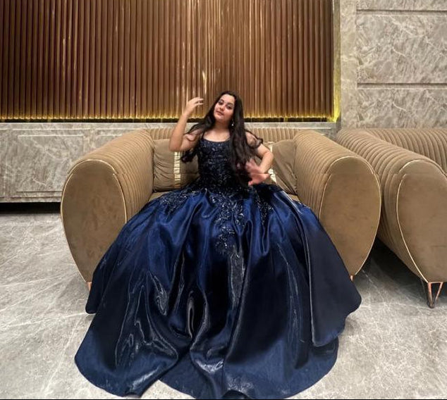 Royal Sapphire Satin Gown in Midnight Blue