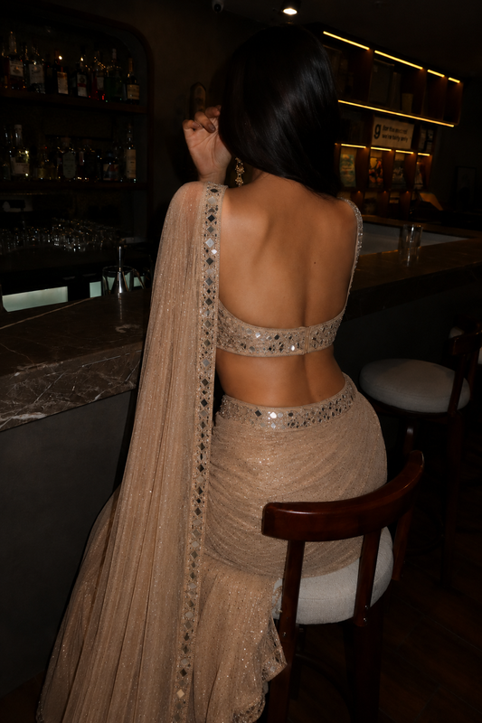 Champagne Mirror Work Saree