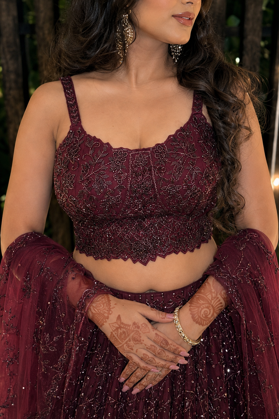 Wine Sequin Embroidered Lehenga Set