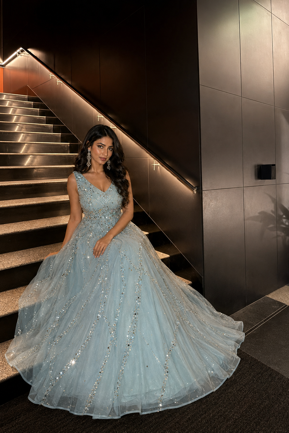 Frozen Elegance Mirrorwork Princess Dress