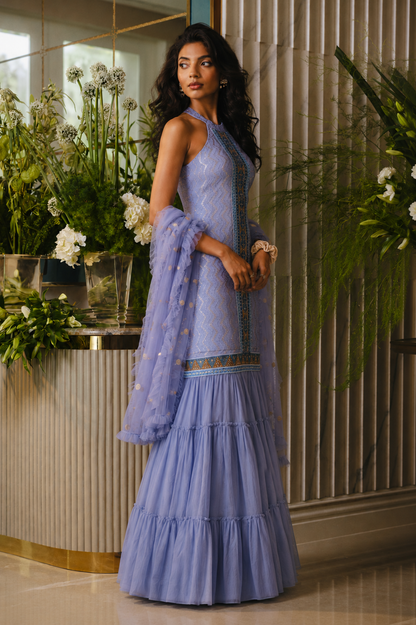 Lilac Sharara Set in Light Blue