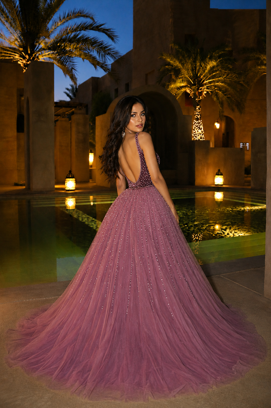 Moonlit Mauve Embellished Evening Gown