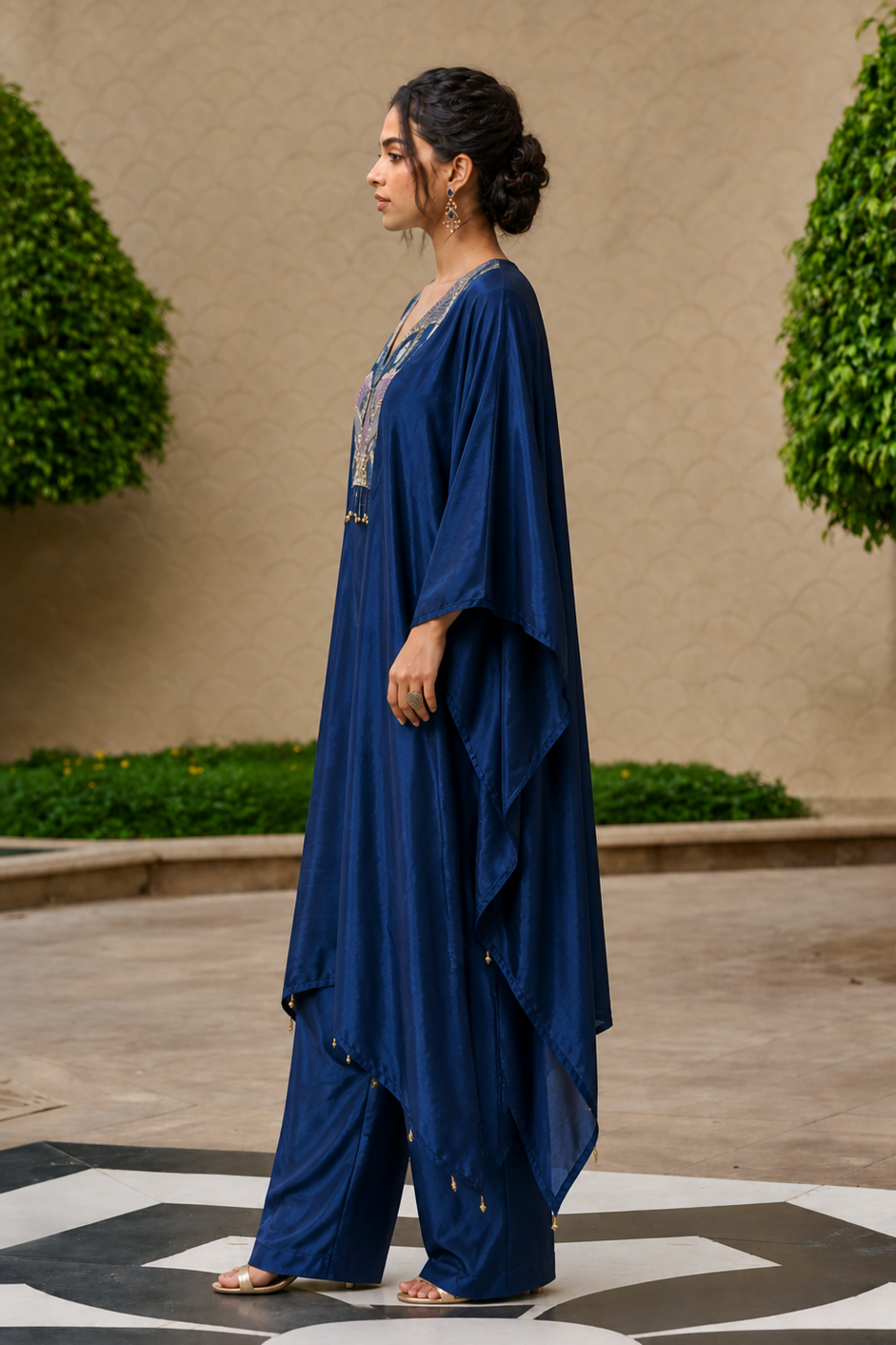 Midnight Blue Embellished Kaftan Co-Ord Set for Women