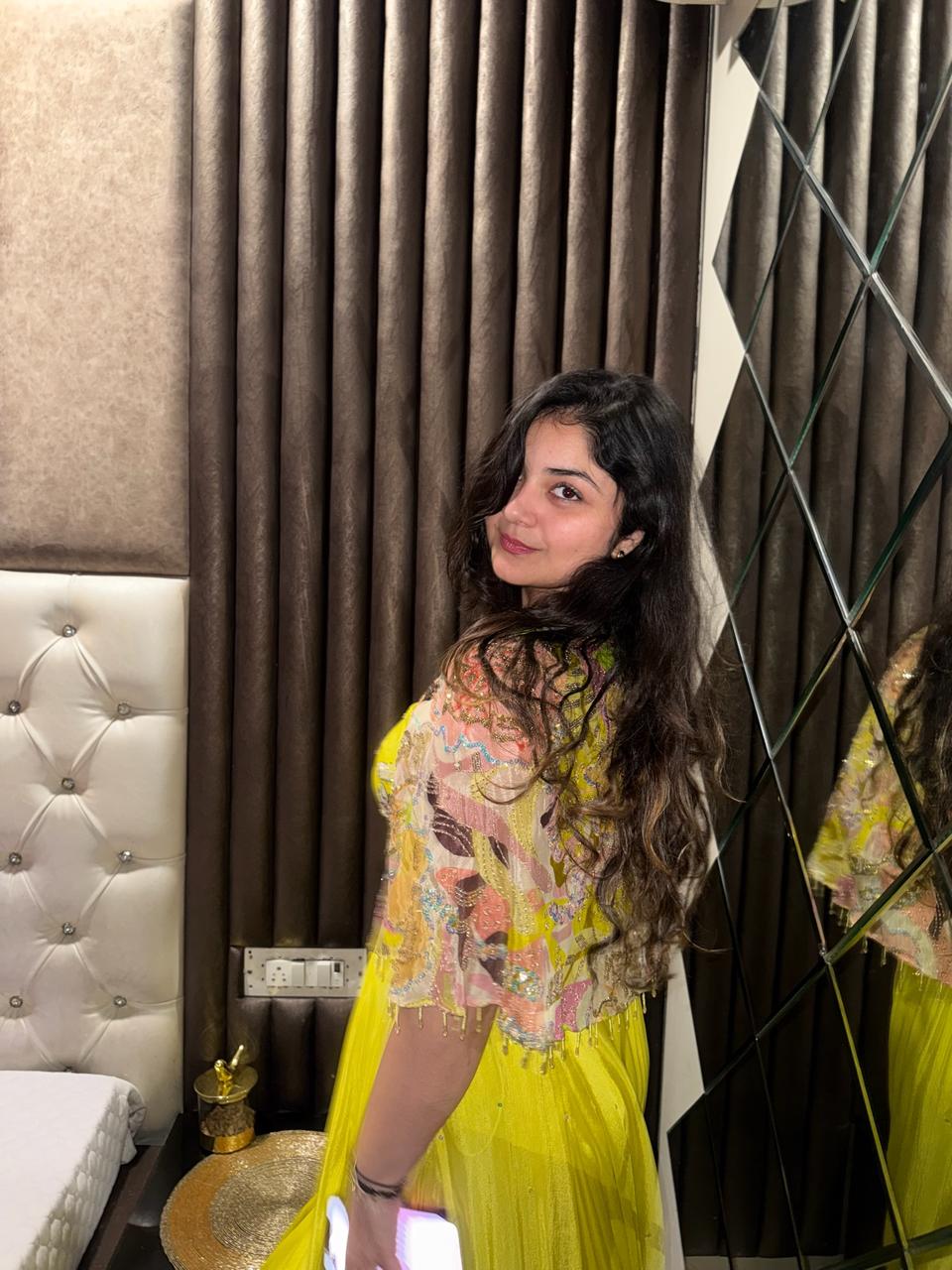Lime Yellow Lehenga Set with Cape