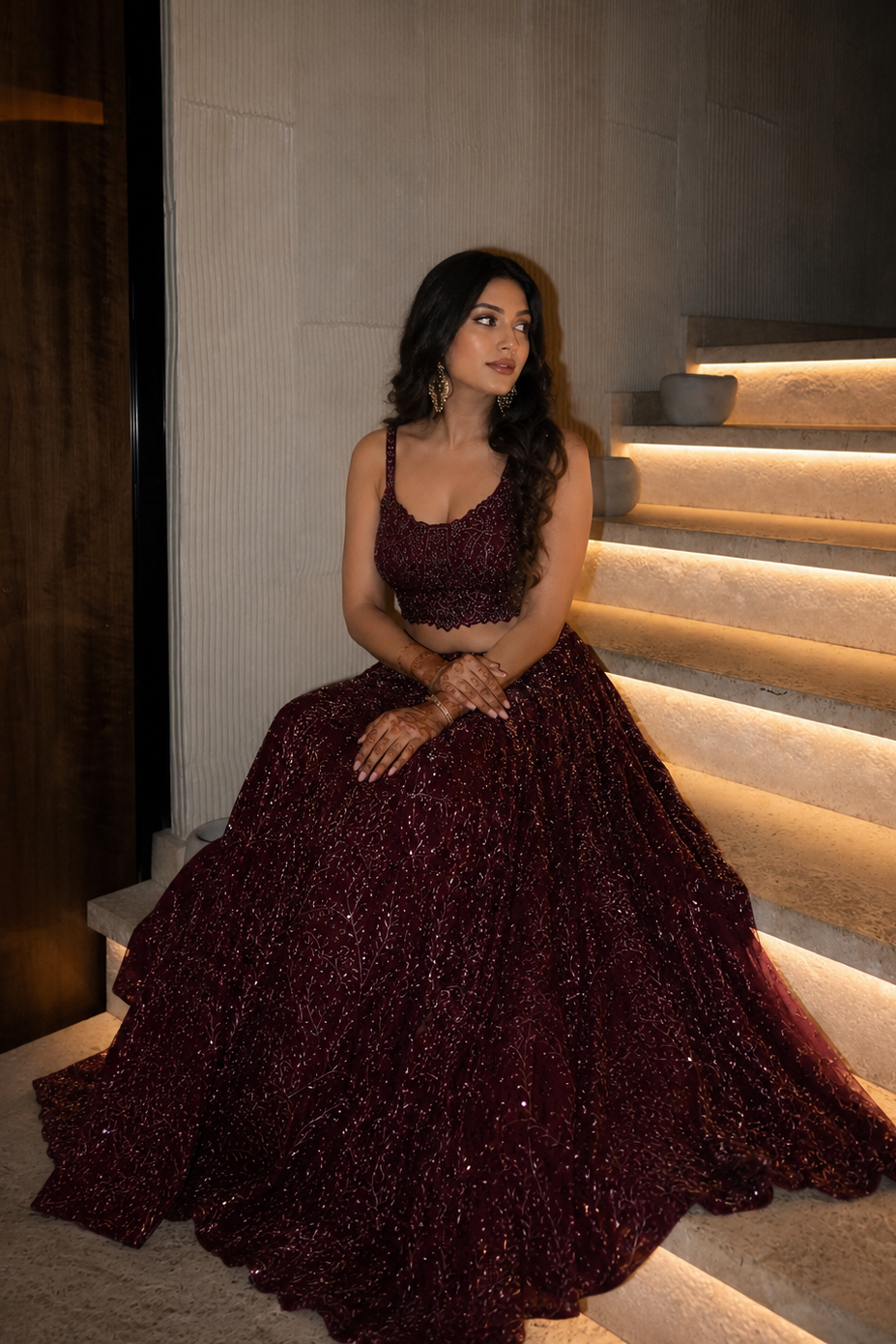 Wine Sequin Embroidered Lehenga Set