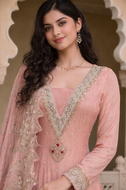 Pink Embroidered Anarkali with Dupatta