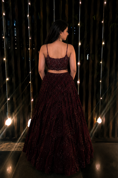 Wine Sequin Embroidered Lehenga Set