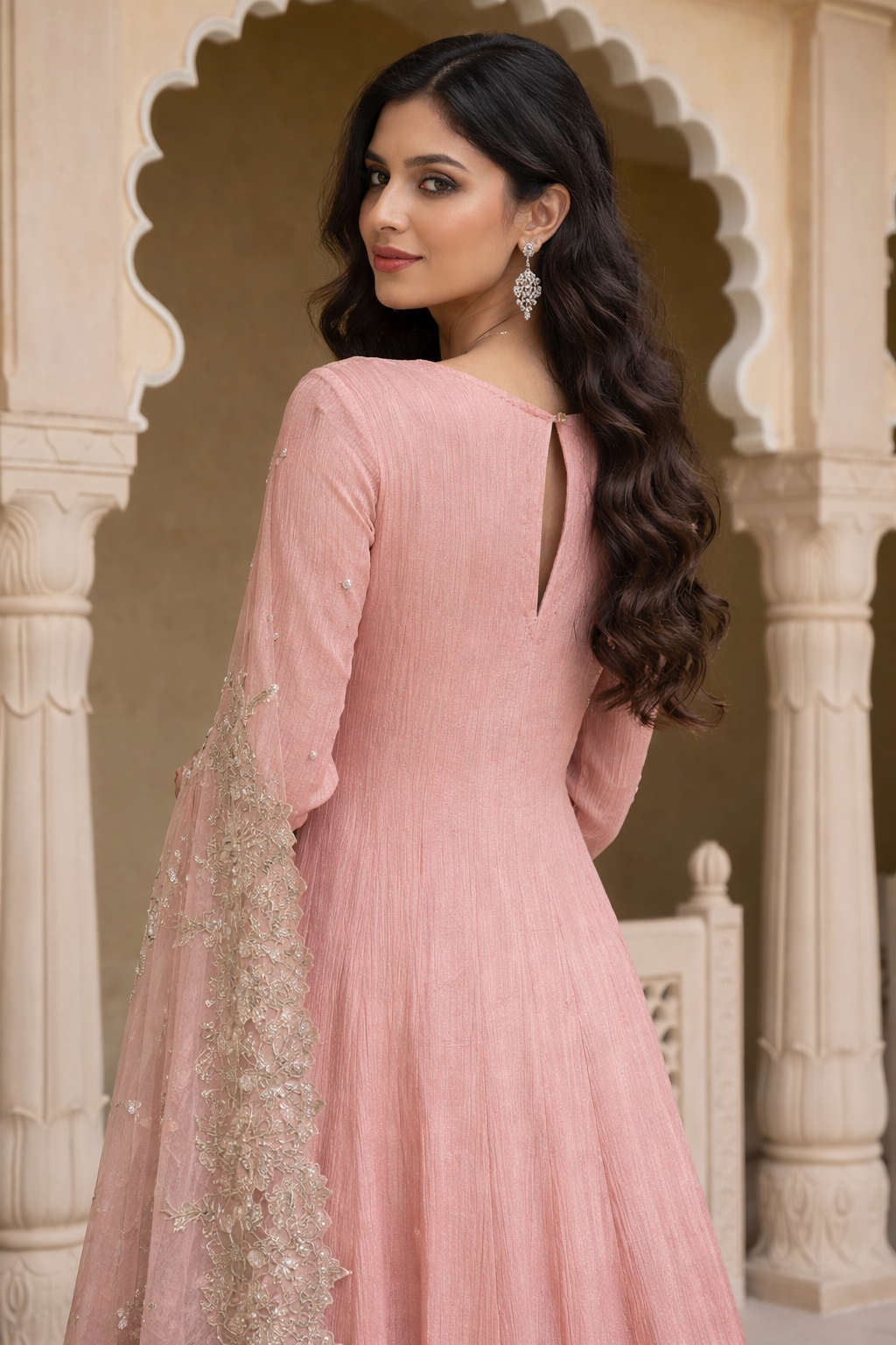 Pink Embroidered Anarkali with Dupatta