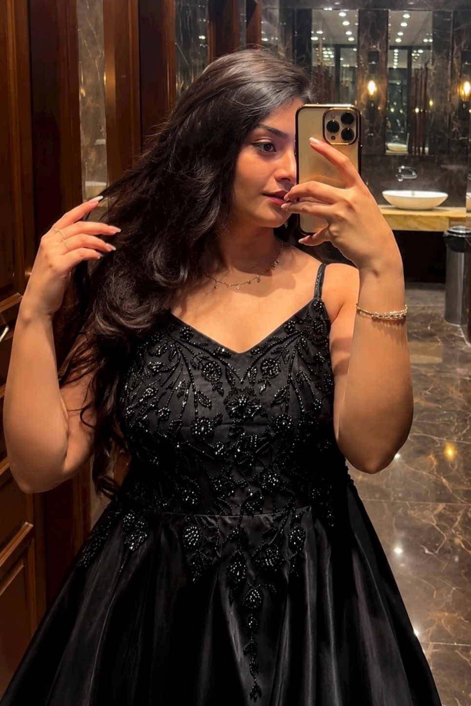 Midnight Satin Evening Gown in Black