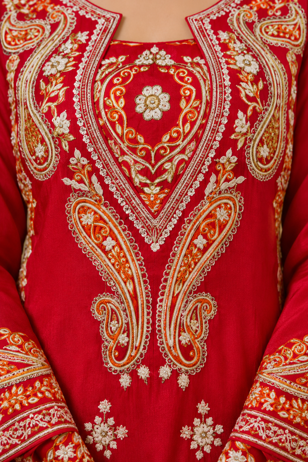 Ruby Red Embroidered Kurta Set with Palazzo Pants