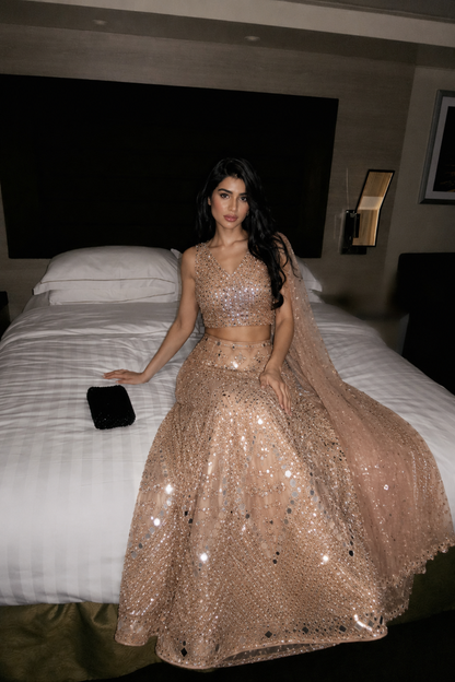 Glittering Mirror Embellished Reception Lehenga