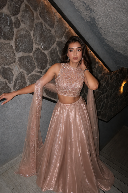 Rose Gold Sequin Lehenga Set