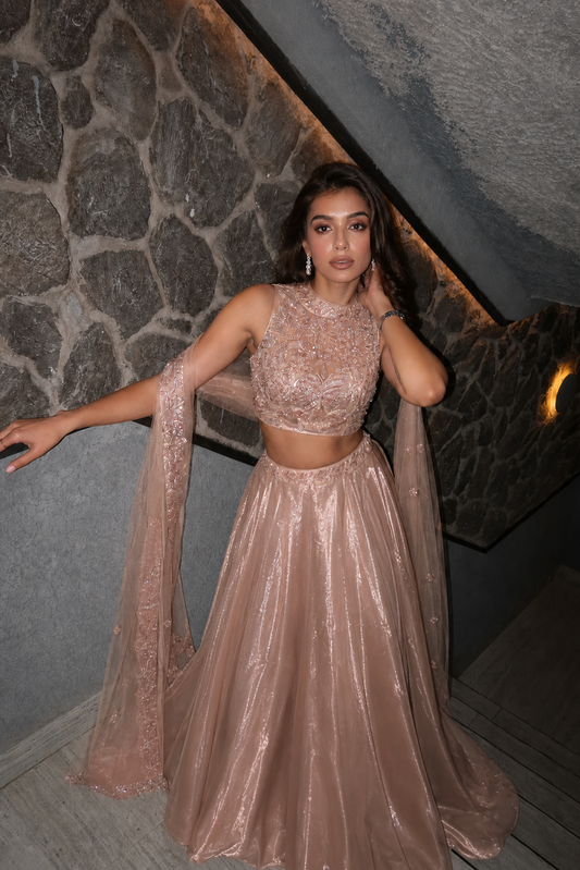 Rose Gold Sequin Lehenga Set