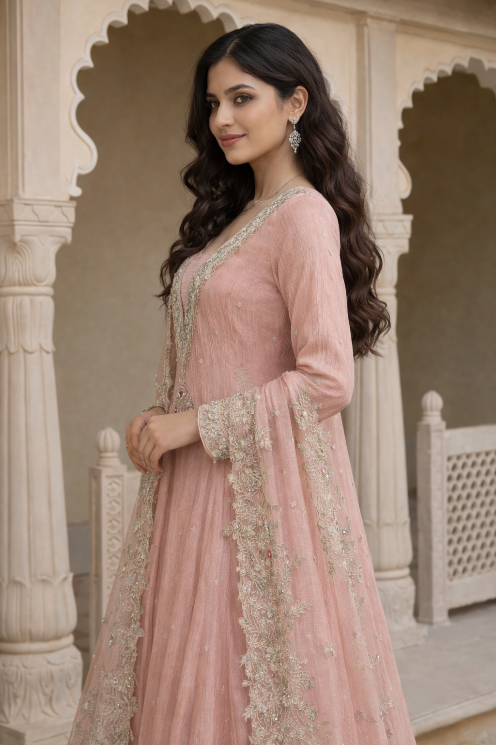 Pink Embroidered Anarkali with Dupatta