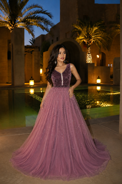 Moonlit Mauve Embellished Evening Gown
