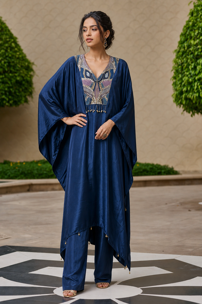 Midnight Blue Embellished Kaftan Co-Ord Set for Women