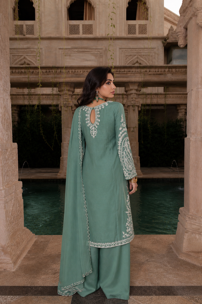 Zayra Sage Green Embroidered Suit Set