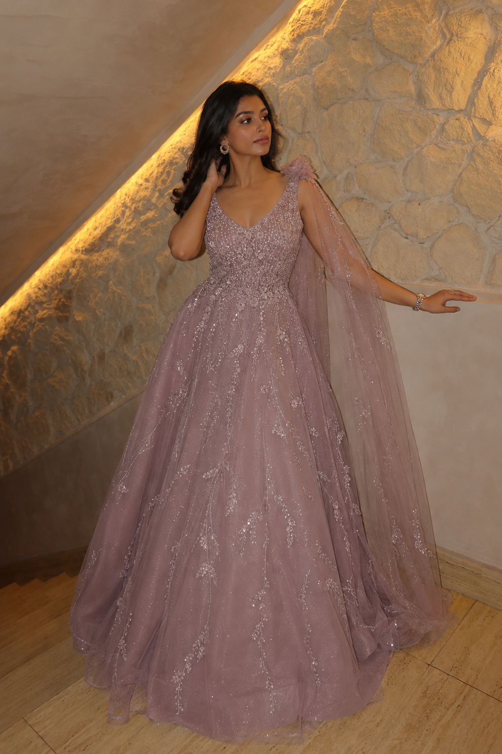 Embellished Princess Gown in Lavender