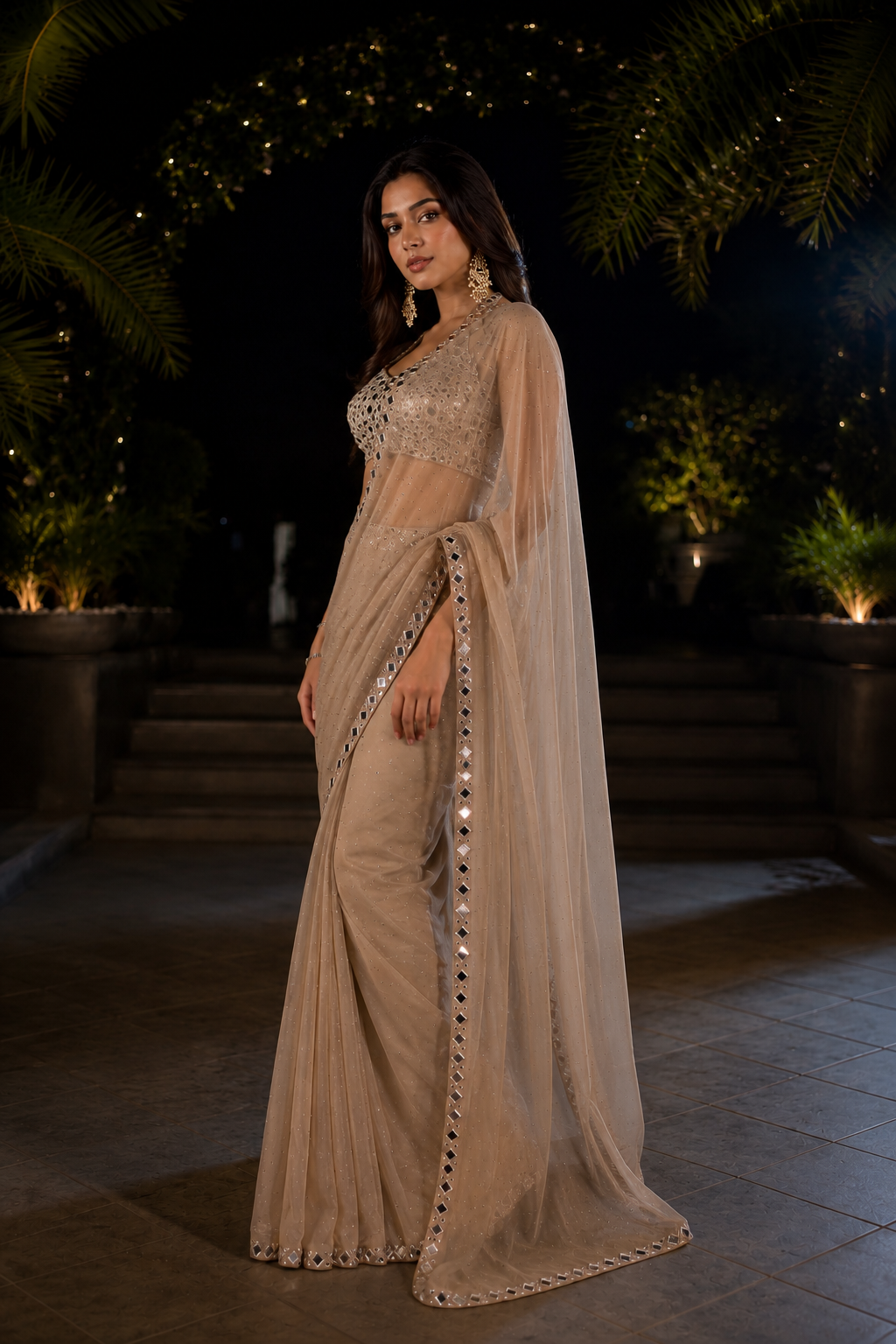 Nude Gold Mirror Luxe Saree