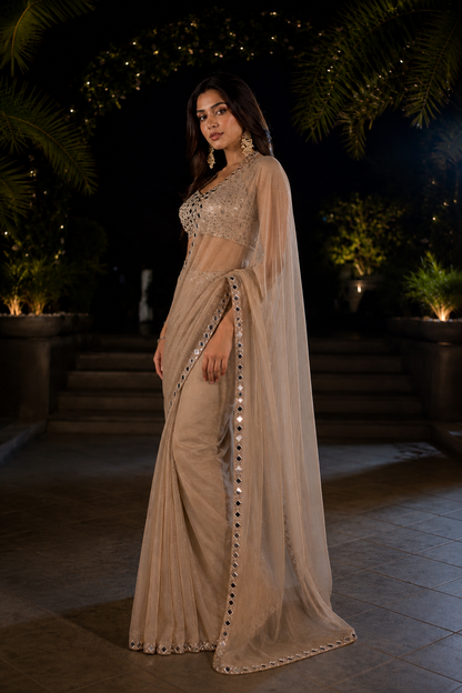 Nude Gold Mirror Luxe Saree