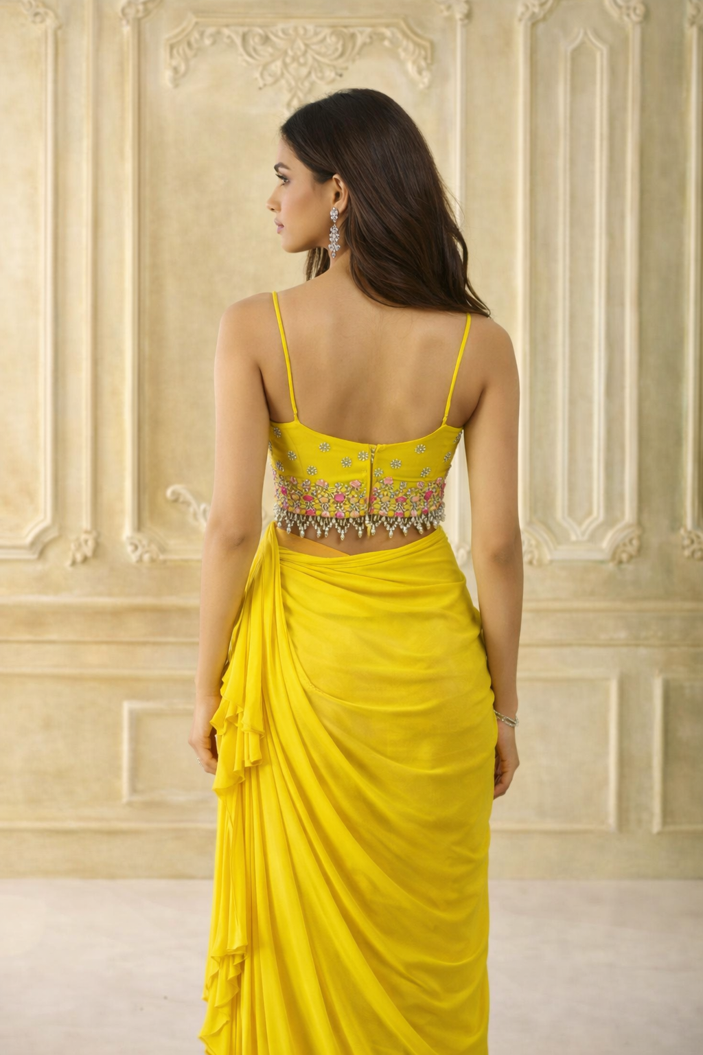 Sunburst Embellished Skirt Set in Yellow