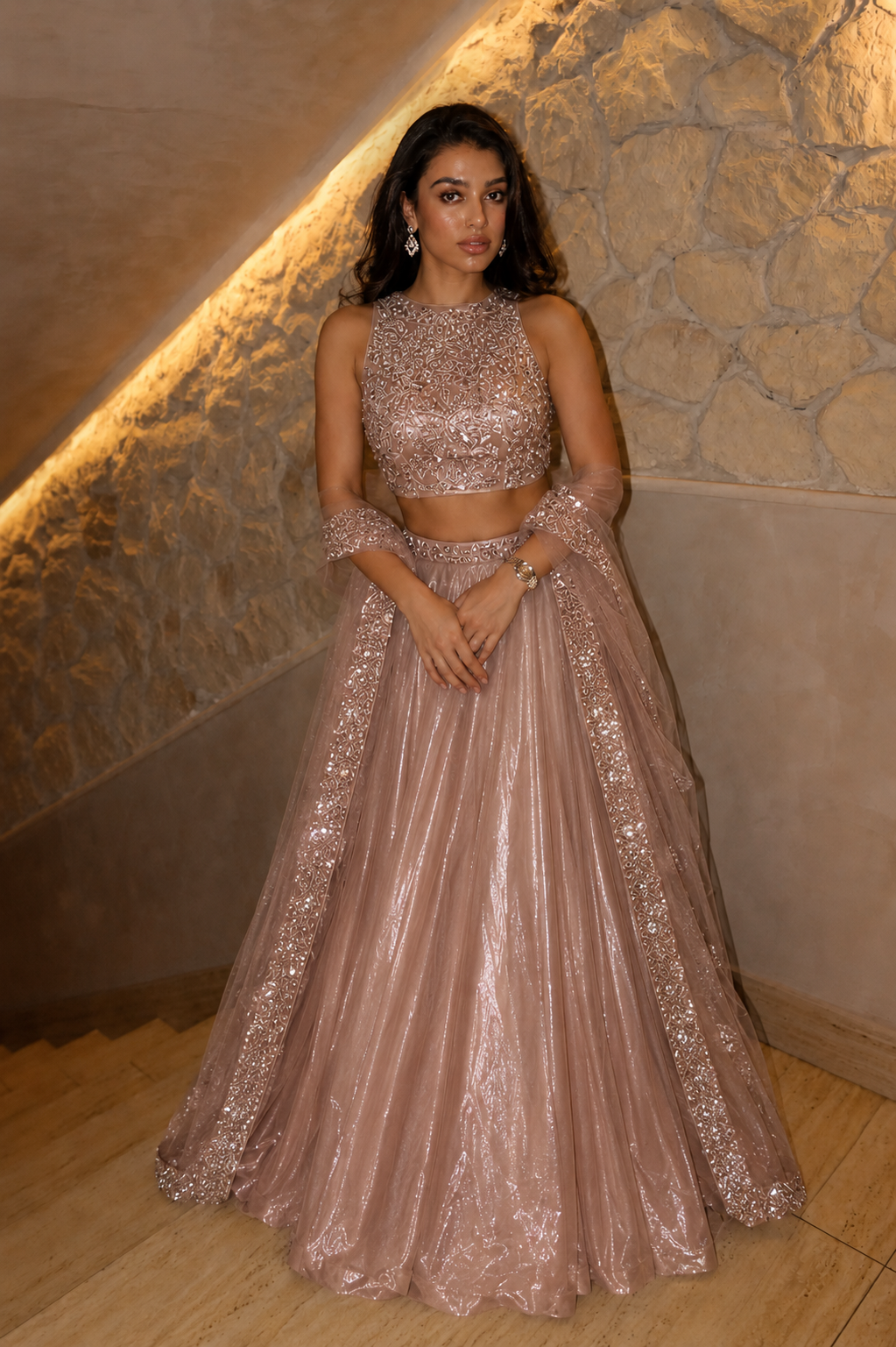 Rose Gold Sequin Lehenga Set