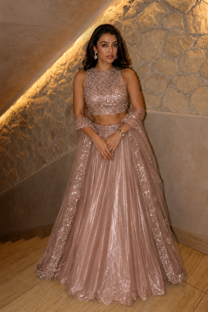 Rose Gold Sequin Lehenga Set