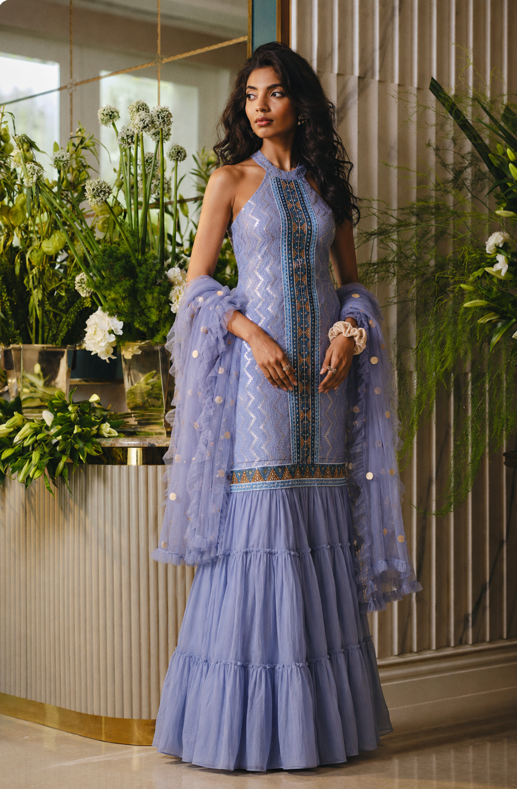Lilac Sharara Set in Light Blue