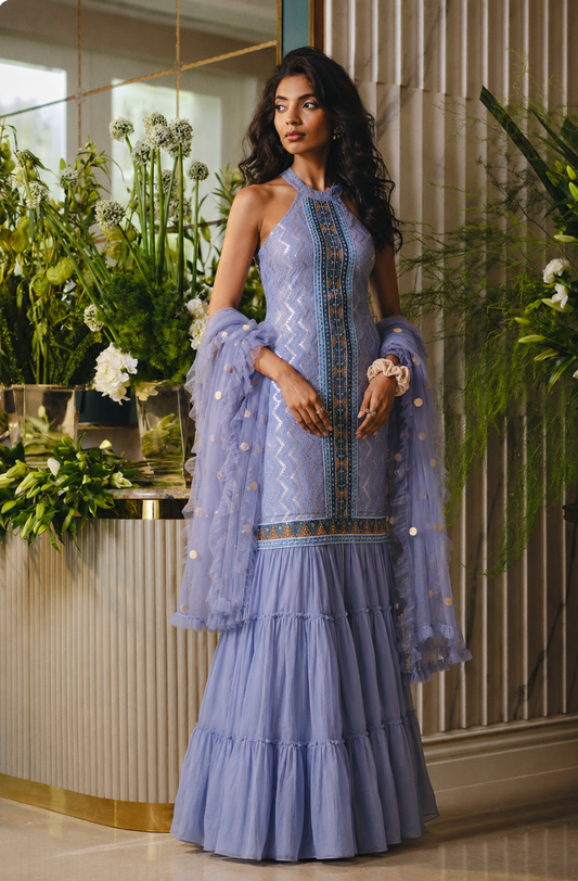 Lilac Sharara Set in Light Blue
