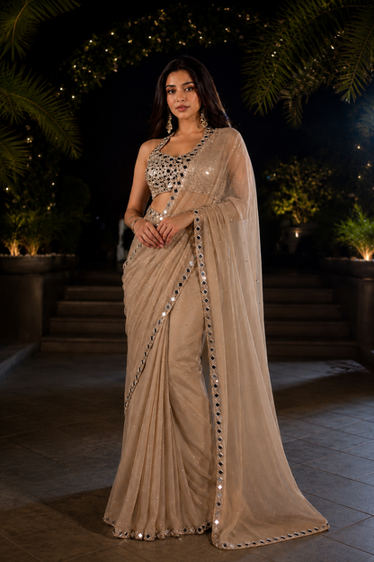 Nude Gold Mirror Luxe Saree