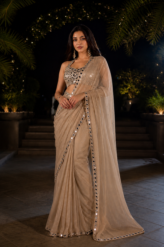 Nude Gold Mirror Luxe Saree