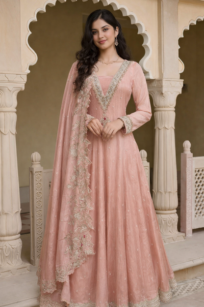 Pink Embroidered Anarkali with Dupatta