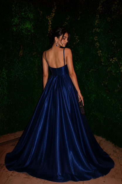 Royal Sapphire Satin Gown in Midnight Blue