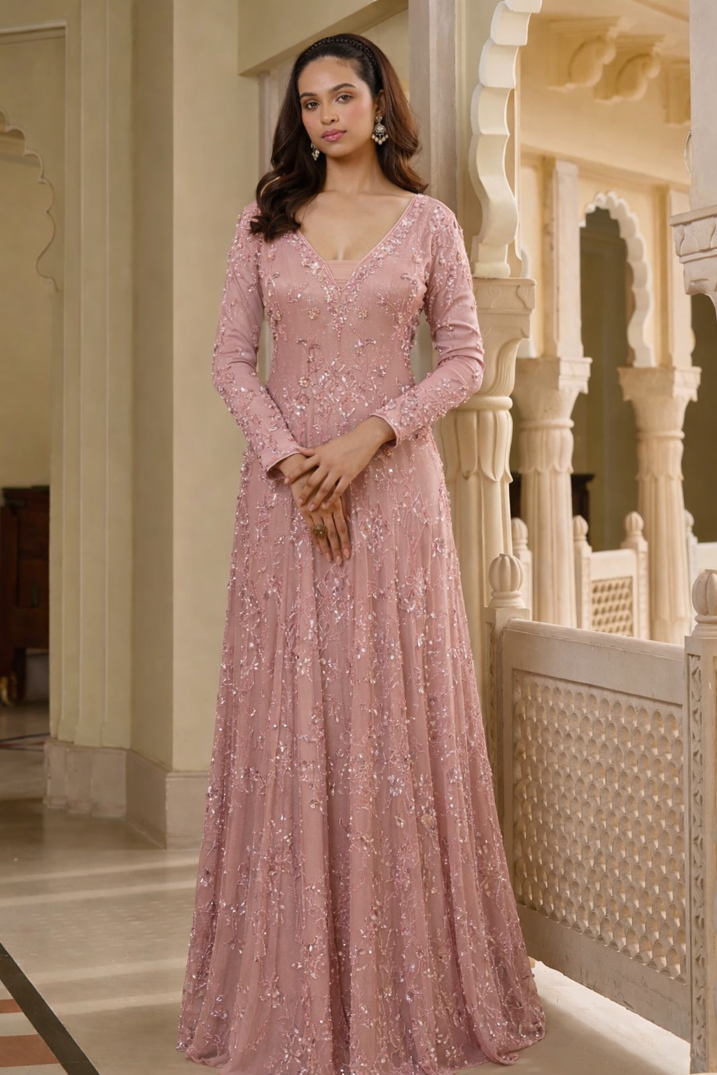 Zara Anarkali Gown in Blush Rose