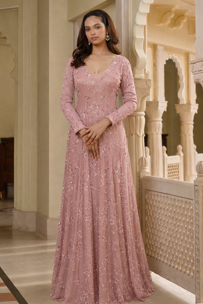 Zara Anarkali Gown in Blush Rose