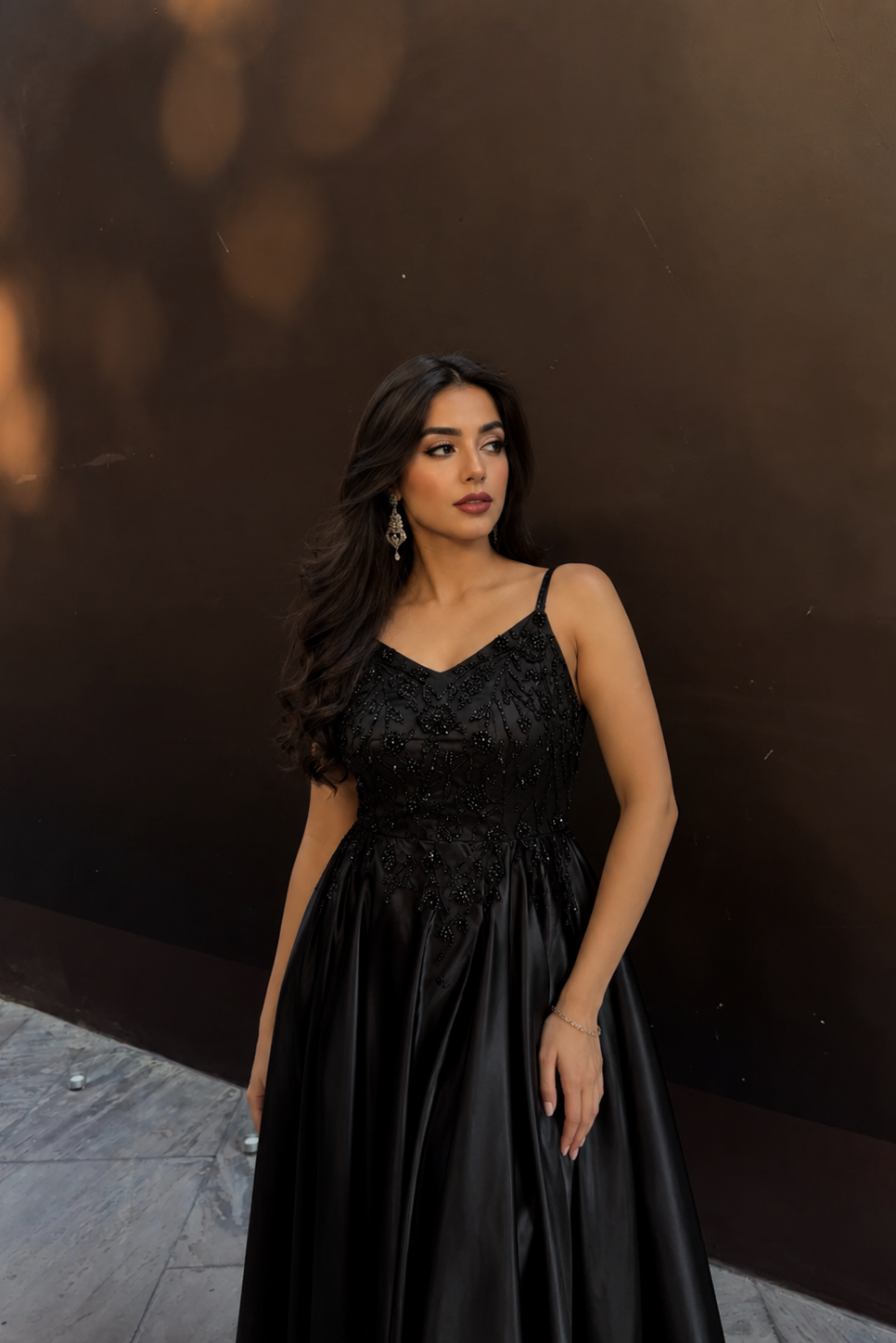 Midnight Satin Evening Gown in Black